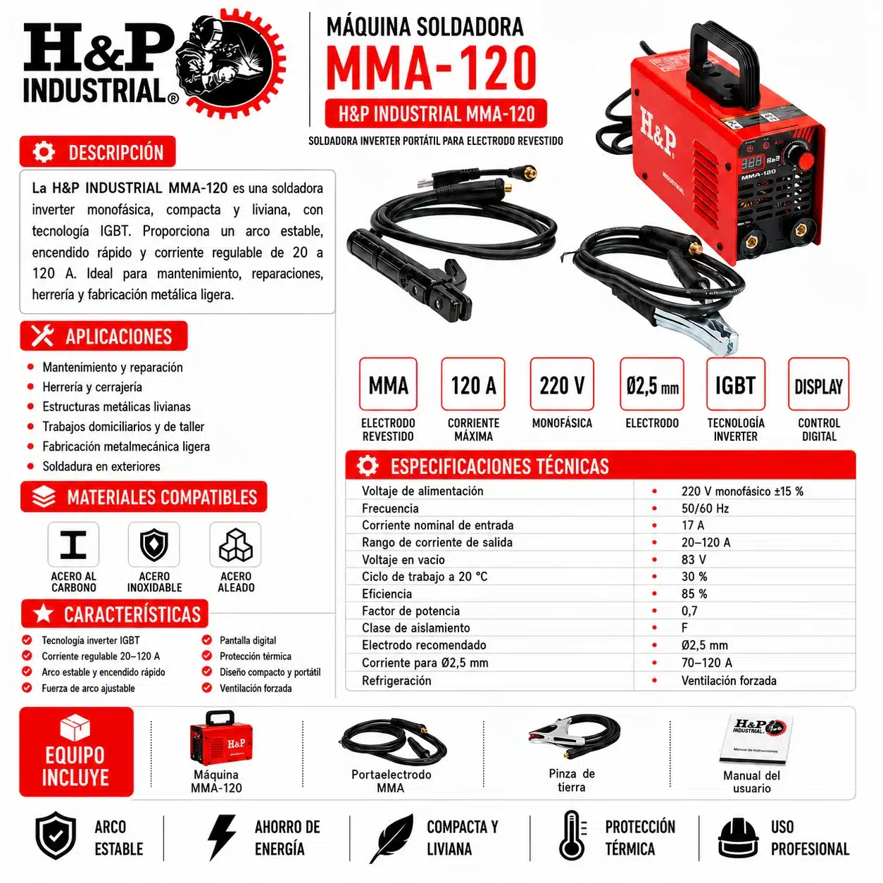 soldadora mma 120 amp