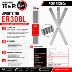 Aporte Tig Inoxidable H&P ER308L 1 kilo x 1 metro