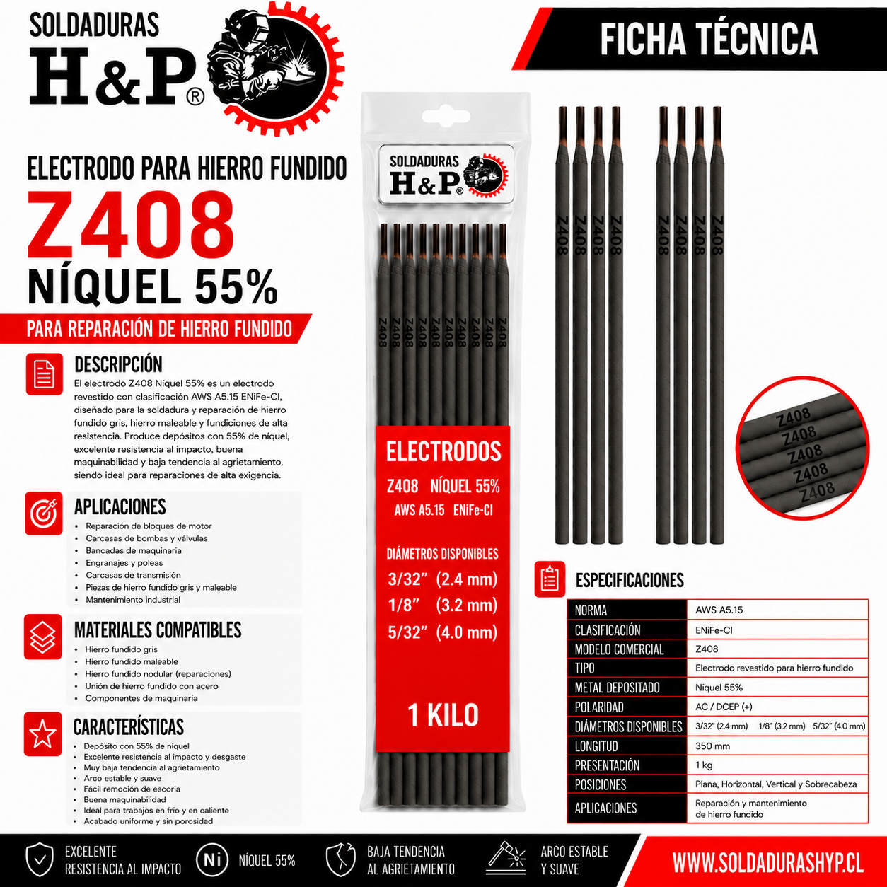 Electrodo de Soldadura H&P Niquel 55-1kg - Imagen 2