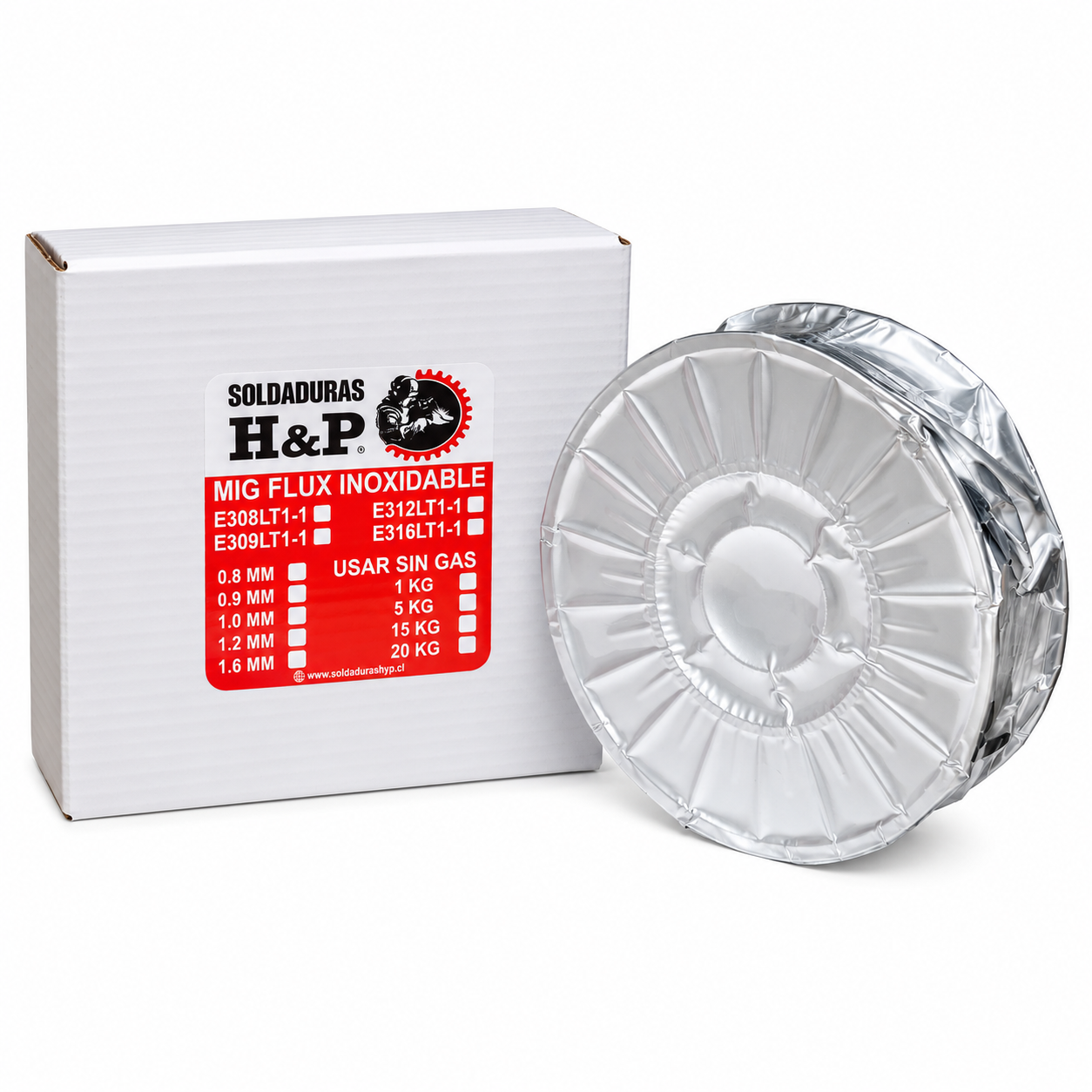 Alambre Mig Flux Core Inoxidable H&P E308L 5KG 0.8mm USAR SIN GAS